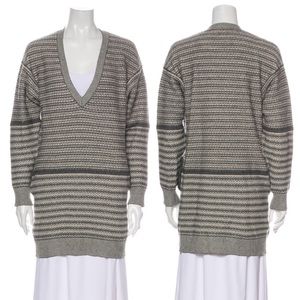 Stella McCartney Gray Wool Striped V-Neck Tunic Sweater, sz. IT 40